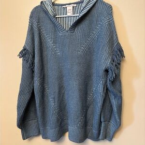 American Rag Blue V-Neck Sweater with Fringe